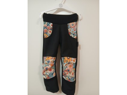 Softshelové kalhoty černé-kytky, vel. 98
