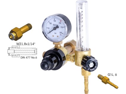 Redukční ventil Argon s plovákovým průtokoměrem, 200 Bar/ 25 l/min, G1/4
