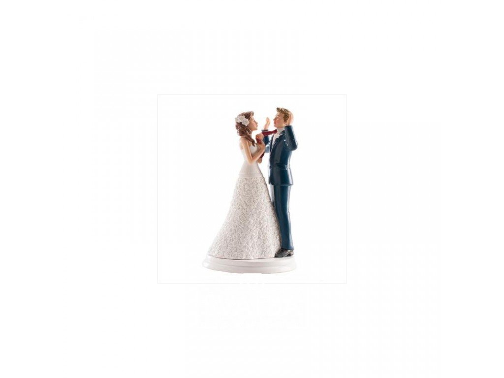 deKorace Nevěsta držící ženicha za kravatu  - svatební figurka na dort