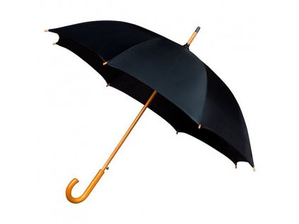 Deštník černý AUTOMATIC s dřevěnou rukojetí