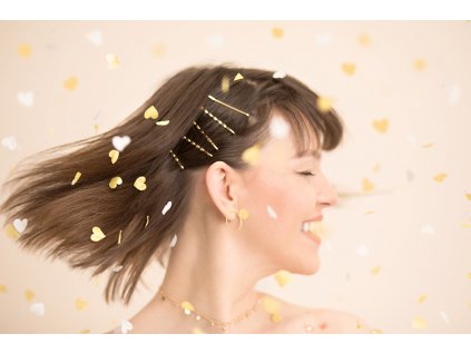 Partydeco svatební konfety srdíčka bílá a zlatá 35 cm ruční