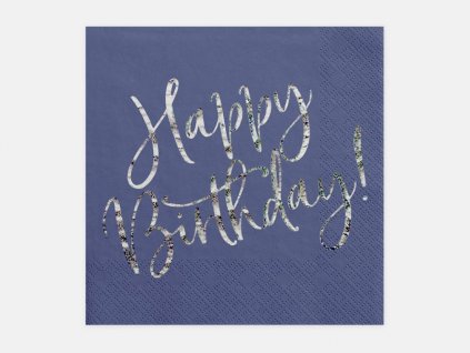 Ubrousky Happy Birthday tmavě modré 20 ks - narozeninové ubrousky 33 cm x 33 cm