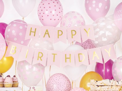 Girlanda Happy Birthday růžová 15 x 175 cm - narozeninová girlanda