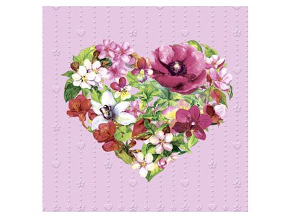 Ubrousky vytlačované Flower Heart 16 ks - ubrousky s vytlačeným dekorem 33 cm x 33 cm