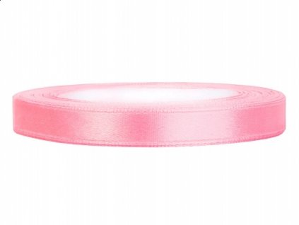Stuha saténová světle růžová 6 mm x 25 m - světle růžové dekorační stuhy 0,6 cm na svatební vývazky