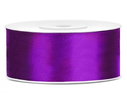 Stuha saténová fialová 25 mm x 25 m -široké dekorační stuhy 2,5 cm na svatební výzdobu