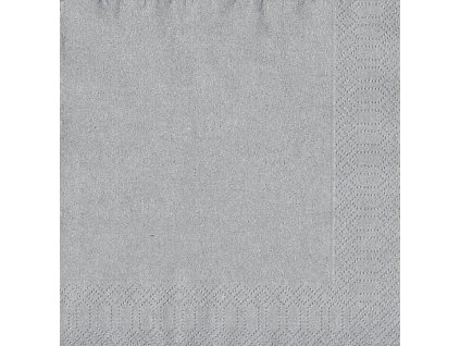 Papírový ubrousek Duni 33 cm x 33 cm stříbrný 20 ks - stříbrné třívrstvé ubrousky na slavnostní svatební tabuli