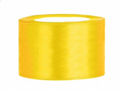 Stuha saténová žlutá 38 mm x 25 m - žluté saténové široké dekorační stuhy 3,8 cm x 25 m na svatební aranžmá, mašle, dekorace