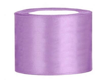 Stuha saténová fialová lila 50 mm x 25 m - lila fialové saténové široké dekorační stuhy 5 cm x 25 m na svatební aranžmá, mašle, dekorace