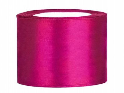 Stuha saténová fuchsiová 50 mm x 25 m - fuchsiově růžové saténové široké dekorační stuhy 5 cm x 25 m na svatební aranžmá, mašle, dekorace