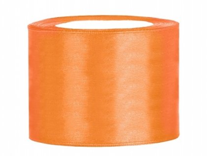 Stuha saténová oranžová 50 mm x 25 m - oranžové saténové široké dekorační stuhy 5 cm x 25 m na svatební aranžmá, mašle, dekorace