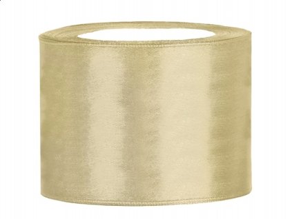 Stuha saténová zlatá 50 mm x 25 m - zlaté saténové široké dekorační stuhy 5 cm x 25 m na svatební aranžmá, mašle, dekorace