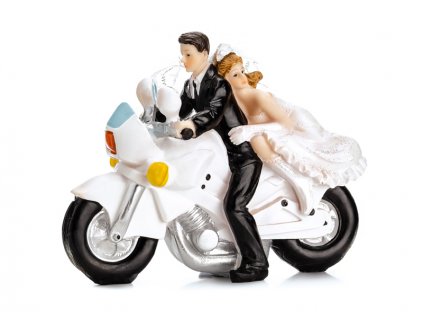 Svatební figurka Nevěsta a ženich na silniční motorce