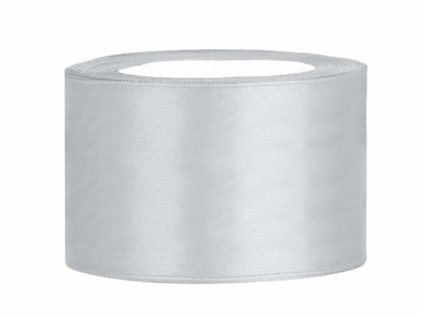 Stuha saténová stříbrná 38 mm x 25 m - saténové široké dekorační stuhy 3,8 cm na svatební aranžmá, mašle, dekorace