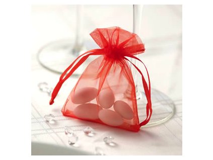 Sáček z organzy červený 10 ks - organzový pytlíček na svatební mandle a dárečky pro hosty