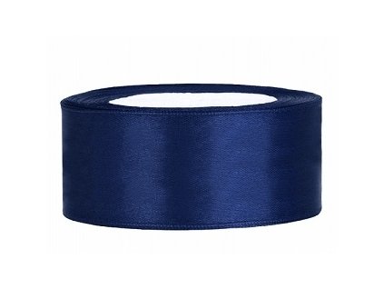 Stuha saténová tmavě modrá 25 mm x 25 m - saténové široké dekorační stuhy 2,5 cm x 25 m na svatební výzdobu