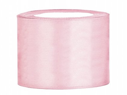 Stuha saténová jemně růžová 50 mm x 25 m - saténové široké dekorační stuhy 5 cm x 25 m na svatební aranžmá, mašle, dekorace