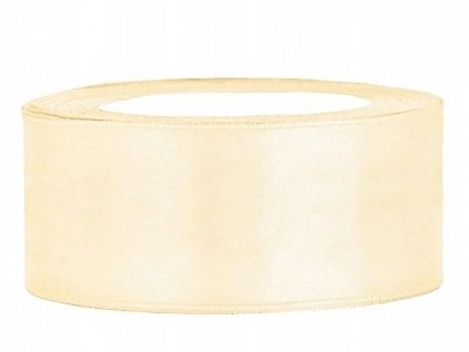 Stuha saténová krémová 25 mm x 25 m - saténové široké dekorační stuhy 2,5 cm x 25 m na svatební výzdobu