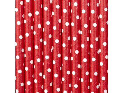 Brčka červená s bílými puntíky 10 ks na svatební rautové stoly, candy koutky - puntíkatá brčka