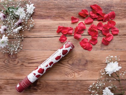 Partydeco svatební vystřelovací konfety bordové plátky růží 40 cm