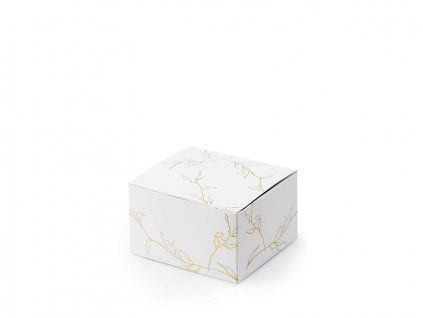Dárková krabička bílá se zlatými větvičkami 10 ks