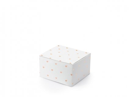 Dárková krabička bílá s růžovozlatými srdíčky 10 ks