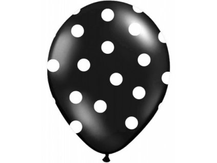 Balónek černý s bílými puntíky  33 cm - nafukovací balónky černé s bílými puntíky na svatbu, oslavu, black and white party