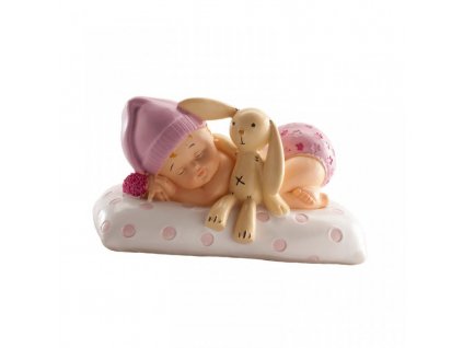 deKorace Dětská figurka holčička spinkající s králíčkem - figurka k narození či k narozeninám