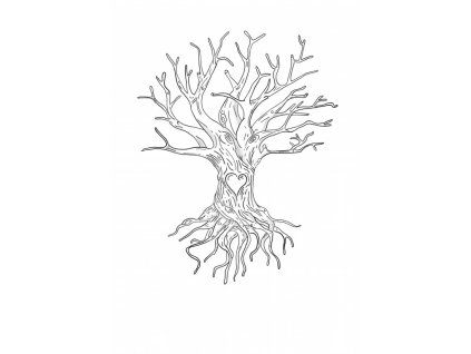 Svatební strom černobílý s kořeny a srdcem A4 - svatební stromy