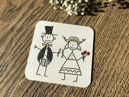 Nápojový tácek hranatý Nevěsta a ženich při přípitku