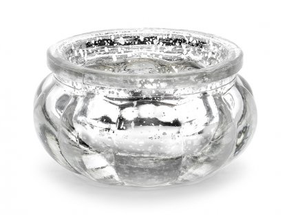 Svícen nízký oblý stříbrný skleněný na čajovou svíčku