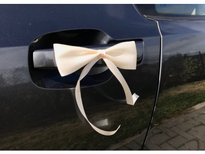 Saténová mašle světle krémová se stuhou k nalepení - dekorace na svatební auto