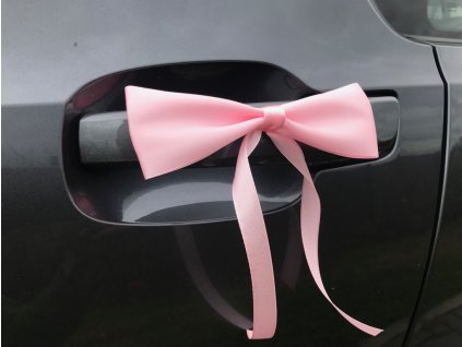 Saténová mašle světle růžová se stuhou k nalepení - dekorace na svatební auto
