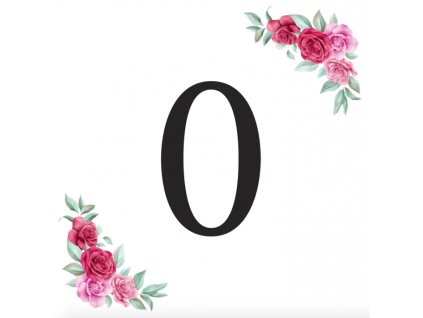 Číslice 0 kartička s růžemi - číslice k sestavení svatebních nápisů