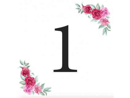 Číslice 1 kartička s růžemi - číslice k sestavení svatebních nápisů