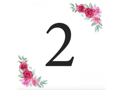Číslice 2 kartička s růžemi - číslice k sestavení svatebních nápisů