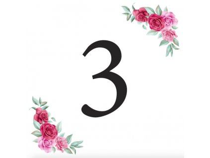 Číslice 3 kartička s růžemi - číslice k sestavení svatebních nápisů