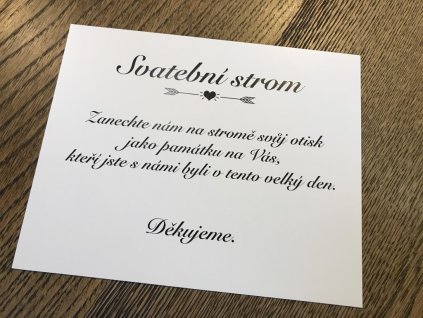 Cedulka návod ke svatební stromu na otisky s šípy a srdíčkem - návody ke svatebním koutkům