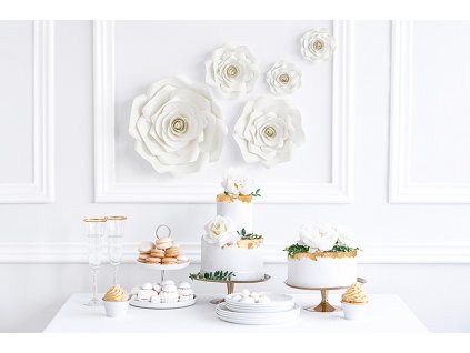 Papírové květy bílé 5 ks  - romantická svatební výzdoba a dekorace