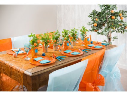 Šerpa na stůl abaka široká oranžová 60 cm x 5 m - šerpa na slavnostní svatební stůl