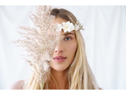 Boho květinový věneček bílý ratanový - pro nevěsty a družičky