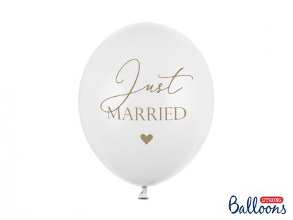 Balónky bílé se zlatým nápisem Just married  30 cm 6 ks