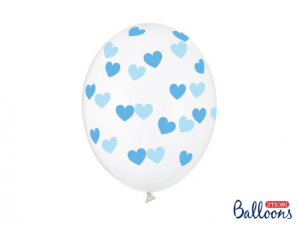 Balónky průhledné s modrými srdíčky  30 cm 6 ks