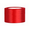 Stuha saténová červená 38 mm x 25 m - červené saténové široké dekorační stuhy 3,8 cm x 25 m na svatební aranžmá, mašle, dekorace