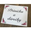 Cedulka Přáníčka a dárečky s růžemi - cedulka na svatební výzdobu