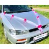 Šerpa na svatební auto bílá se sytě růžovými kvítky - šerpy na svatební auta