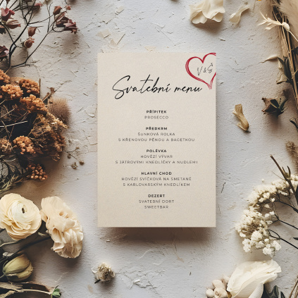 Svatební MENU - 001  Svatební tabule vyladěná k dokonalosti
