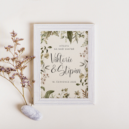 Uvítací plakát- A3 016  "Vítejte na naší svatbě."