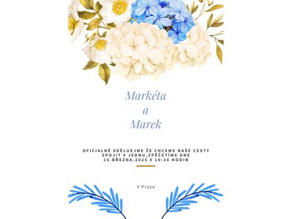 White with Blue Flowers Wedding Announcement
