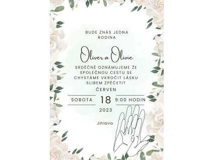 White and Green Simple Wedding Announcement